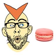 cookie ear food glasses hair irl macaron open_mouth pokemon soyjak stubble teeth variant:nojak victini // 660x651 // 71.1KB