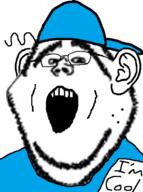 cap clothes cool ear_surgery glasses hair hat merge open_mouth smile soyjak stubble text variant:impish_soyak_ears variant:ishish_soyak_ears // 380x512 // 73.8KB