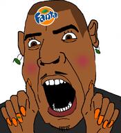 artist:jay_z black_skin brown_eyes dilated_pupils earring fanta hand jay_z juice leaf nails orange_(fruit) rapper rosy_cheeks soda subvariant:spadeson variant:cobson // 721x789 // 42.9KB