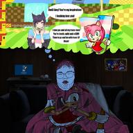 amy_rose blanket closed_eyes computer couch e621 glasses himedanshi irl_background lesbian open_mouth paxiti pink_hair poster sega sonic sonic_the_hedgehog soyjak stubble tranny variant:unknown video_game yuri // 1080x1080 // 930.9KB