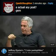 animal cat cat_ear fangs glasses grey_skin jeffrey_epstein meta:namefags pooner quickslaughter_(namefag) screenshot subvariant:massjak subvariant:massmeowjak thumbnail variant:gapejak youtube