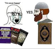 atheism bloodshot_eyes crying glasses islam nordic_chad open_mouth quran soyjak stubble text variant:soyak // 640x562 // 58.1KB