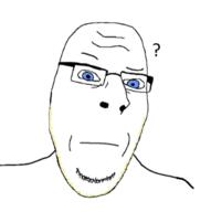 closed_mouth glasses question_mark soyjak stubble subvariant:nucob variant:cobson yellow_eyes yellow_hair // 379x380 // 38.7KB