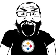 angry balding beard black_shirt careless clothes enthusiast glasses hair logo national_football_league nfl open_mouth pittsburgh_steelers shit_nobody_cares_about shit_nobody_cares_about_enthusiast shitnobodycaresabout snca soyjak subvariant:science_lover text tshirt variant:markiplier_soyjak white_text // 800x789 // 113.1KB