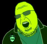central_intelligence_agency clothes glasses glowing glownigger green_skin open_mouth soyjak stubble trend:glowie variant:shotjak // 600x563 // 164.5KB