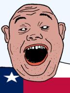 amerimutt black_sclera clothes ear flag flag:texas hair open_mouth red_shirt soyjak star_(symbol) state stubble teeth texas transparent_background united_states variant:alicia // 418x555 // 18.4KB