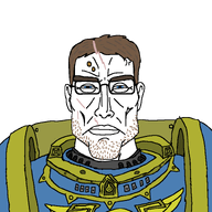 armor blue_eyes brown_hair buff captain_titus closed_mouth front_facing glasses muscular_male power_armor scar space_marines subvariant:perceptive_chud variant:chudjak warhammer warhammer_40k // 799x799 // 55.1KB