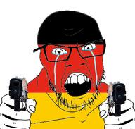 country countrywar crying flag flag:germany germany glasses gun hair hand holding_object open_mouth pistol soyjak stubble teeth variant:feraljak // 1117x1066 // 341.2KB