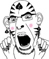 blush bzc ear glasses hand my_little_pony open_mouth painted_nails queen_of_stripes soyjak spade striped stubble subvariant:slutson tattoo variant:cobson zebra // 723x861 // 69.0KB