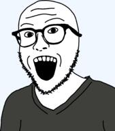 clothes glasses open_mouth soyjak stubble template tshirt variant:niceboy // 1609x1832 // 49.0KB