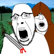 2soyjaks blood glasses hood irl_background knife open_mouth soyjak stubble variant:cobson variant:unknown // 1000x1000 // 627.9KB