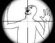 alternate arm different_view glasses glasses_askew hand hands_up imminent_death looking_up open_mouth sniper soyjak stubble variant:fisheyejak // 1024x813 // 88.6KB