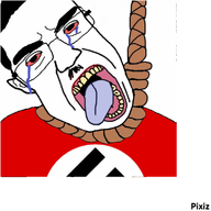 3d animated bloodshot_eyes clothes crying cube glasses hair hanging mustache nazism open_mouth pixiz rope soyjak subvariant:patrick suicide swastika tongue variant:chudjak yellow_teeth // 460x460 // 1.0MB