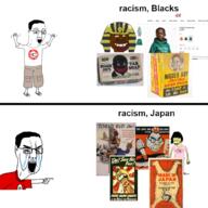 3soyjaks angry black_skin blackface bloodshot_eyes clothes crying full_body gook hair japan japanese_empire japanese_flagan jumping kang mickey_mouse minnie_mouse nas:tyrone nigger pharaoh pointing pol_(4chan) propaganda propaganda_poster racism shoe soap swastika text thing_japanese variant:chudjak variant:soykio_kid we_wuz_kangz world_war_2 yellow_skin // 1000x1000 // 664.8KB