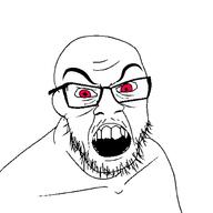 angry beard glasses open_mouth red_eyes soyjak stubble subvariant:modern_feraljak variant:feraljak // 1500x1500 // 26.9KB