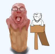 2soyjaks artist:cannedpocket cardboard cone confused ear eyebrows glasses hand ice_cream looking_to_the_right melting meta:tagme open_mouth pink_eyes pink_skin realistic shading shadow soyjak strawberry_ice_cream stubble teeth tongue transparent_background variant:bernd variant:impish_soyak_ears // 896x874 // 531.5KB