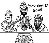 ak-47 arm art artist:wauwboer bandolier beard belt black_and_white bomb booger clenched_teeth crazy cross_eyed crying drawfag drawing dynamite glasses hand holding_gun meta:soytober meta:soytober2024 pizza scared stubble suicide_bomber table tranny transgender_flag turban variant:bernd variant:chudjak variant:feraljak variant:markiplier_soyjak // 1618x1417 // 222.8KB