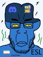 battle_for_dream_island bfdi bfdi_trinidadian_pedo closed_mouth discord esl four_(battle_for_dream_island) glasses map_(pedophile) non-binary pedophile series:esl_pedo_league soyjak stubble text variant:chudjak variant:markiplier_soyjak yellow_sclera // 600x800 // 43.6KB