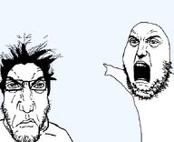 2soyjaks angry arm closed_mouth frown glasses hair hand looking_at_you merge open_mouth pointing punisher_face series:fusionjaks soyjak stubble subvariant:markiplier_and_gapejak_pointing template transparent_background variant:gapejak variant:markiplier_soyjak variant:two_pointing_soyjaks // 680x552 // 15.0KB