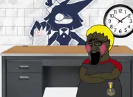 1_year_on_bald_men_with_glasses_website blond bloodshot_eyes blush brown_skin clock crossed_arms crying desk fat fpegem fundamental_paper_education miss_bloomie nate_higger's_distant_cousin_(cape_rrackers) school seething subvariant:crying_soyak subvariant:hunky_twink_sex_machine variant:soyak // 2048x1488 // 747.4KB