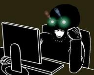 arm black_skin chair computer full_body glowing glowing_eyes hand inverted open_mouth room screen soyjak stubble subvariant:soyak_(crazed) thougher variant:soyak // 452x363 // 86.6KB