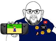 award bald beard button closed_mouth ear fat glasses holding_object mario obese reddit reddit_gold reviewtechusa steam_deck subvariant:branigger super_mario_64 variant:billy variant:brandon variant:markiplier_soyjak video_game video_game_emulation youtube // 2263x1645 // 478.7KB