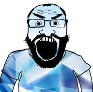 angry arm beard clothes gem hair open_mouth soyjak subvariant:science_lover tshirt variant:markiplier_soyjak // 800x789 // 326.4KB