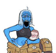 2soyjaks 4cuck armor beard blush calarts eyebrows female glasses looking_at_you open_mouth smile stubble tau teeth teeth_showing variant:markiplier_soyjak variant:soyak warhammer white_background woman // 752x720 // 365.5KB