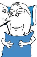 2soyjaks arm bed closed_eyes glasses hand holding_object pillow sleeping soyjak subvariant:wholesome_soyjak variant:gapejak variant:impish_soyak_ears // 676x1021 // 53.4KB