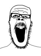 buck_teeth glasses merge open_mouth series:fusionjaks soyjak stubble variant:a24_slowburn_soyjak variant:beastjak // 878x1200 // 67.2KB