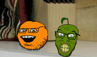 annoying_orange food fruit glasses irl_background orange_(fruit) pear stubble variant:feraljak variant:oranjak // 1170x693 // 172.9KB