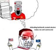 2soyjaks angry arm bloodshot_eyes bolshevik clenched_teeth clothes communism country crying cyrillic_text flag glasses grey_skin hair hand holding_flag holding_object holding_phone iphone nato open_mouth phone poland russia russo_ukrainian_war soyjak stubble subvariant:phoneplier subvariant:phoneplier_vertical text tshirt ukraine united_states variant:chudjak variant:markiplier_soyjak vatnik z_(russian_symbol) zog // 1734x1543 // 441.9KB