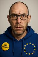 angry award beard brown_skin euromutt european european_union flag flag:european_union glasses half_open_mouth hoodie meta:ai_generated most_obsessed_faggot_award mutt star_(symbol) stubble subvariant:euromutt // 1024x1536 // 3.4MB