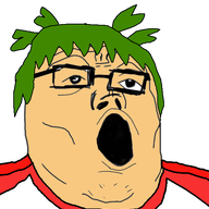 4chan anime clothes female glasses green_hair hair open_mouth soyjak variant:tony_soprano_soyjak white_skin yotsoyba // 532x591 // 66.6KB