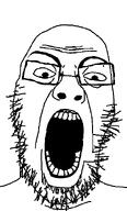angry eyebrows gape glasses lips looking_down neck nose nostril nostrils open_mouth stubble variant:crybaby white_background white_skin wrinkles // 364x602 // 12.6KB