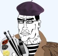 artist brimstone buff closed_mouth clothes coal ear glasses hair iron magma more soyjak subvariant:perceptive_chud variant:chudjak // 1024x979 // 503.2KB