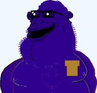 badge beard black_eyes cleft_chin creepy distorted ear evil five_nights_at_freddy's glasses lips nipple ominous open_mouth purple_guy purple_skin smile soyjak stubble subvariant:canaryan subvariant:canuckmutt subvariant:impish_amerimutt transparent variant:impish_soyak_ears variant:pajeetjak white_pupils william_afton // 415x397 // 17.1KB