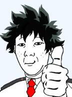 closed_mouth clothes ear green_hair hair hand my_hero_academia necktie smile soyjak thumbs_up variant:kuzjak // 774x1032 // 254.2KB