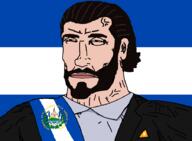 black_jacket brown_hair bukele clothes el_salvador flag:el_salvador jacket looking_up nayib_bukele necktie spanish_text stubble subvariant:perceptive_chud subvariant:soyak_front variant:chudjak variant:soyak white_skin // 901x662 // 42.8KB