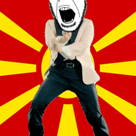 animated country dance flag flag:north_macedonia full_body gangnam_style glasses irl north_macedonia open_mouth push_pin soyjak sticky stubble variant:cobson // 300x450 // 385.0KB