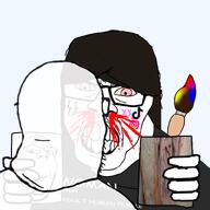 angry artist:ilovy blood bloodshot_eyes clenched_teeth closed_mouth clothes female glasses hair holding_object meta:tagme mustache nosebleed rage soyjak stubble subvariant:neutralplier subvariant:threefourthsplier two_soyjaks variant:feraljak variant:markiplier_soyjak woman // 800x800 // 230.2KB