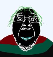 abandoned_by_sharty black_skin glasses green_hair hair inverted looking_at_you mustache photo_negative smile soyjak stubble tranny variant:bernd // 2014x2164 // 352.4KB