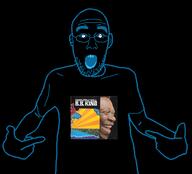 B_B_GHAST_(namefag) album_cover arm b_b_king black_background blue clothes completely_well_(b_b_king_album) ear glasses hair hand music open_mouth pointing soyjak stubble teeth text tshirt variant:shirtjak // 1236x1118 // 183.4KB