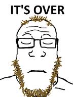 beard brown_hair closed_eyes closed_mouth coomer glasses its_over sad soyjak stubble text variant:markiplier_soyjak // 600x800 // 59.1KB
