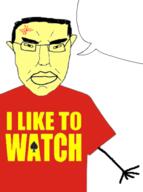 anger_mark angry asian clothes cuck ear glasses hair queen_of_spades small_eyes soyjak speech_bubble speech_bubble_empty subvariant:pol_face tshirt variant:chudjak yellow_skin // 411x550 // 55.0KB