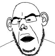bald beard coal ear glasses open_mouth soyjak variant:swedeson // 800x815 // 129.3KB