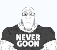 buff closed_mouth front_facing glasses muscles neutral never_goon shirt_with_words soyjak stubble subvariant:neutralplier subvariant:unbotheredchud variant:markiplier_soyjak // 1059x929 // 38.4KB