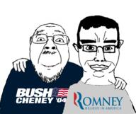 2soyjaks clothes ear flag george_bush_jr glasses hair hand mitt_romney mustache politics smile soyjak star subvariant:chudjak_front text united_states variant:bernd variant:chudjak // 1756x1470 // 727.1KB