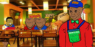5soyjaks angry arm bell bowtie brown_skin buck_teeth bucket cap cheese closed_mouth clothes ear food glasses hair hand hat holding_object impish irl_background man mouse philippines red_eyes rice smile soyjak stubble subvariant:splicejak subvariant:wholesome_soyjak text tired variant:feraljak variant:gapejak variant:impish_soyak_ears variant:wojak // 2000x1000 // 1.0MB
