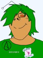 alien antenna brown_skin closed_mouth clothes constantinople female glasses green_hair reddit smile snoo soybooru soyjak_blog subvariant:terryjak text // 870x1174 // 126.2KB